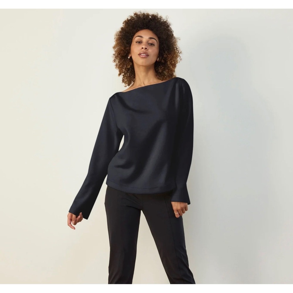 Aday Getaway Scuba Top Boat Neck Long Sleeve Black Women's Size M - Picture 1 of 10